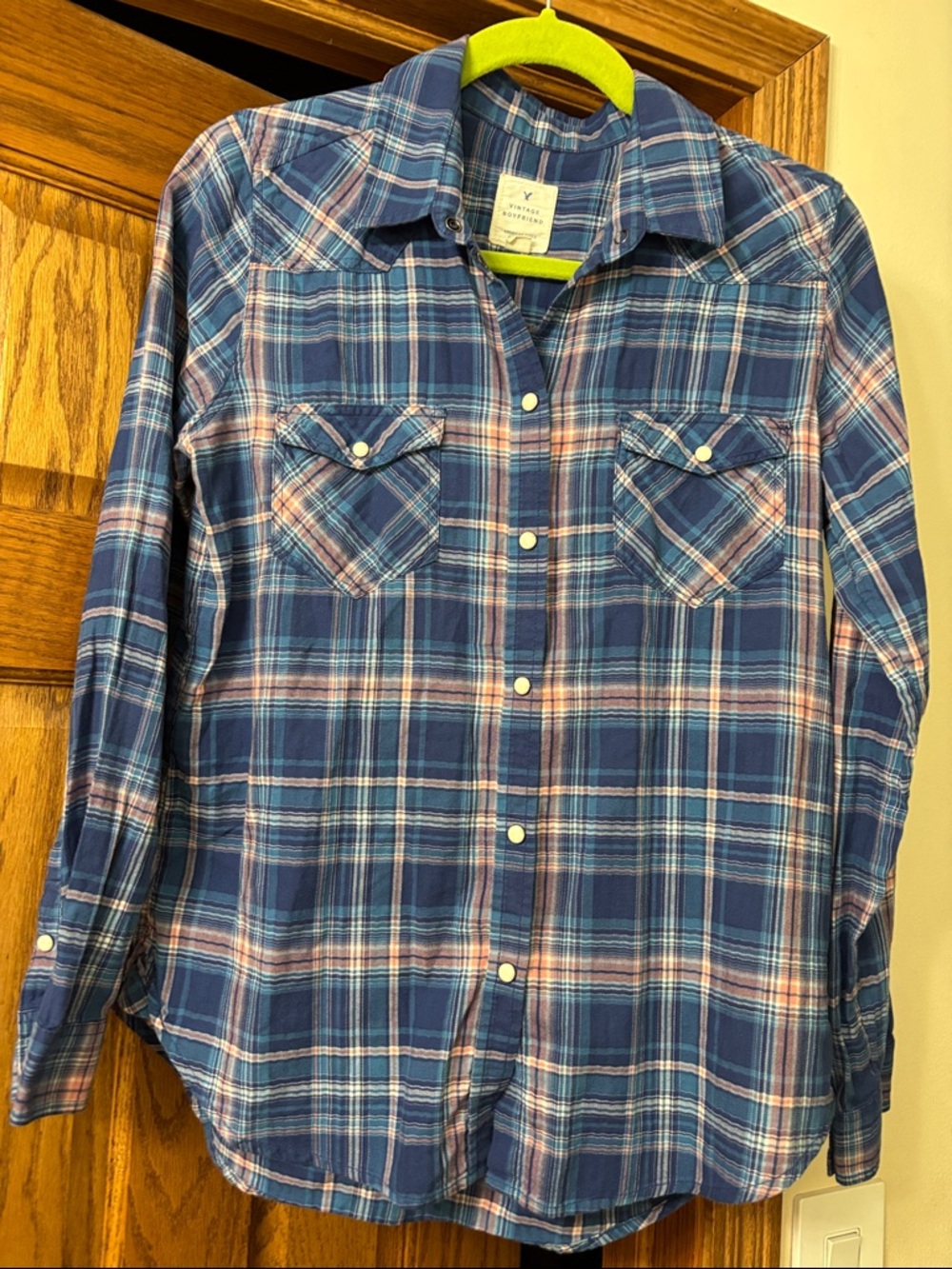 American Eagle Outfitters Blue Plaid Button-Down Shirt